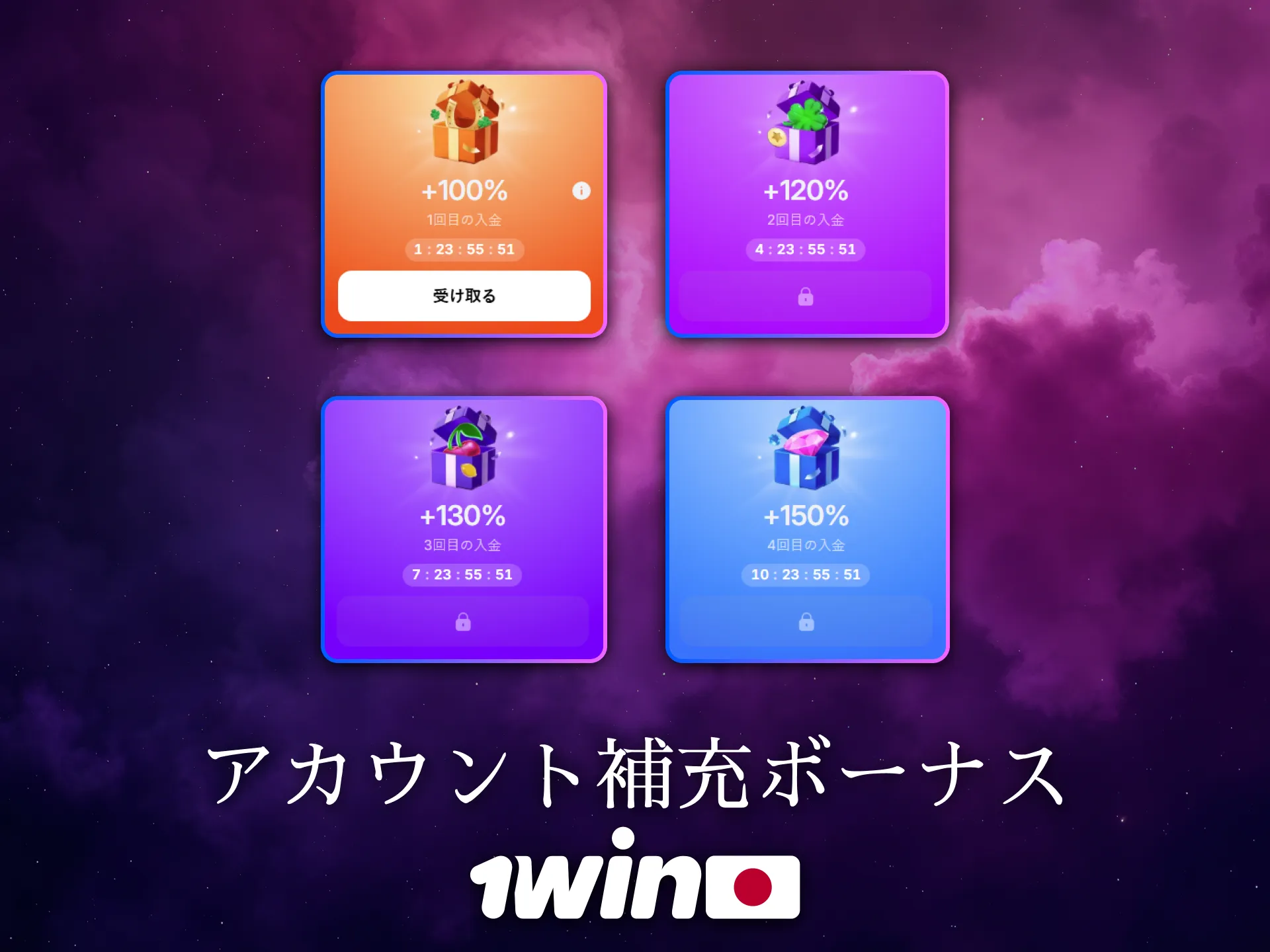 1Winでは入金時に特典が受け取れるキャンペーンが利用可能です。