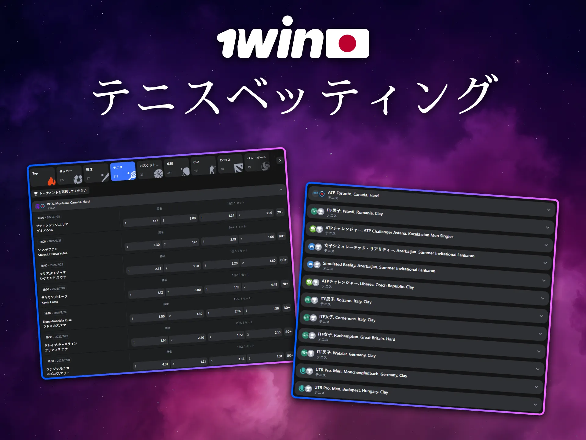 1Winのテニスベッティングは日本での利用者にも人気です。