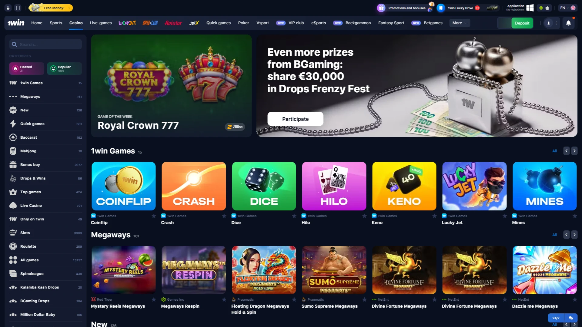 1Win is a popular platform for Japanese casino lobby users.